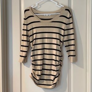 BOGO Beige and black striped 3/4 sleeve sweater